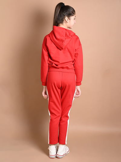 Typographic Printed Full Sleeve Hooded Sweatshirt with Pant