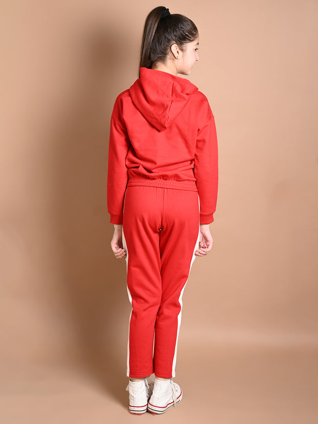 Typographic Printed Full Sleeve Hooded Sweatshirt with Pant