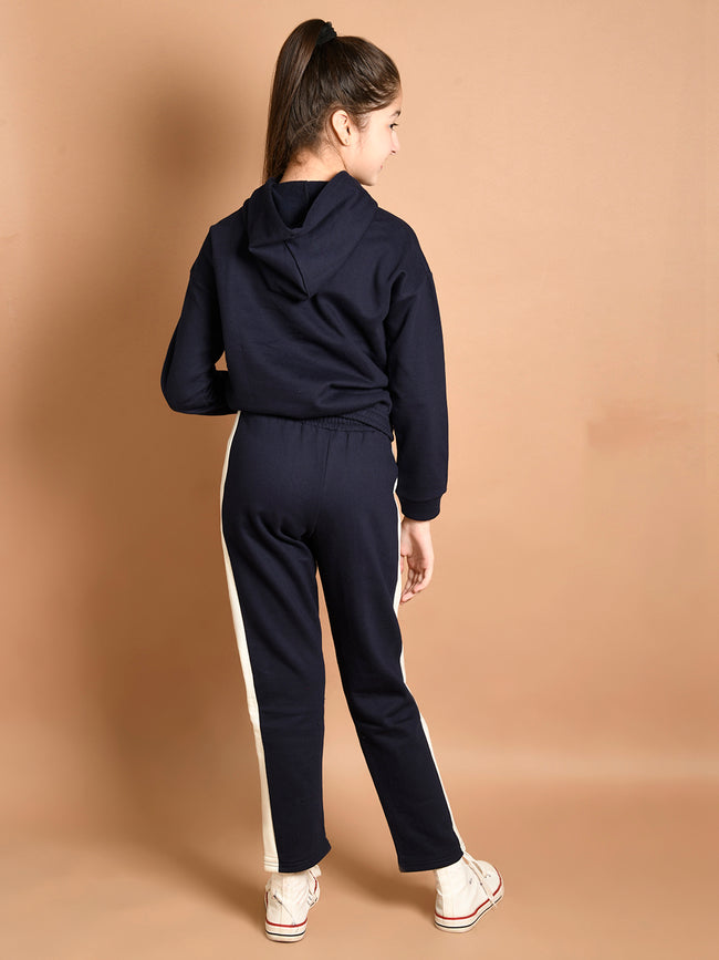 Typographic Printed Full Sleeve Hooded Sweatshirt with Pant