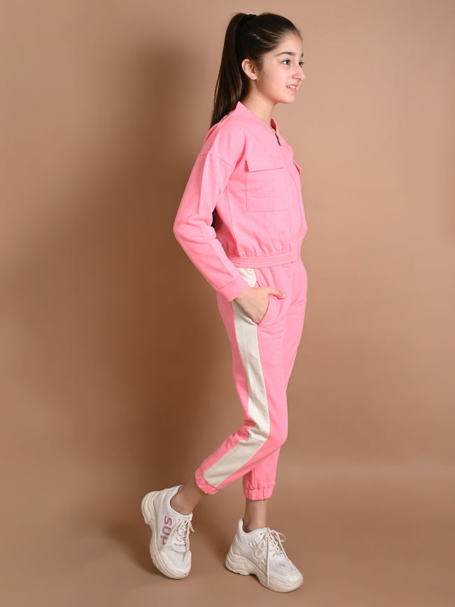 Solid Front Open Hooded Sweatshirt with Jogger