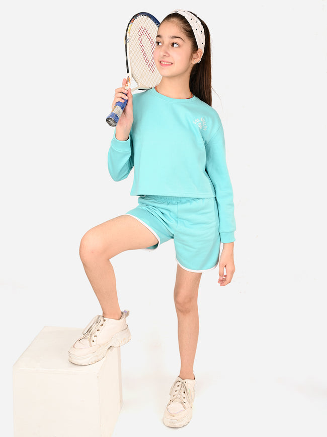 Solid Plain Full Sleeve Top with Bermuda Shorts