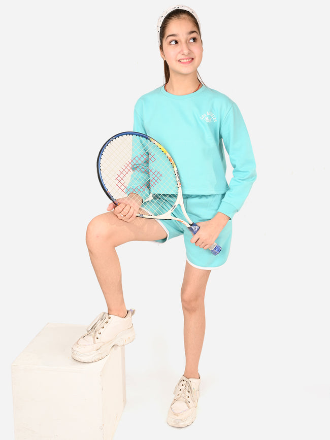 Solid Plain Full Sleeve Top with Bermuda Shorts
