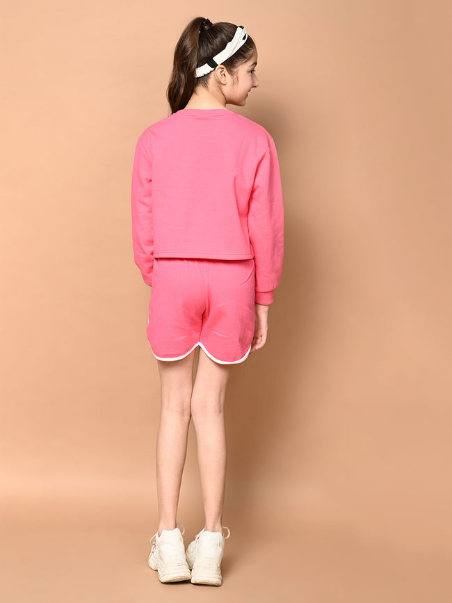 Solid Plain Long Sleeve Sweatshirt with Shorts