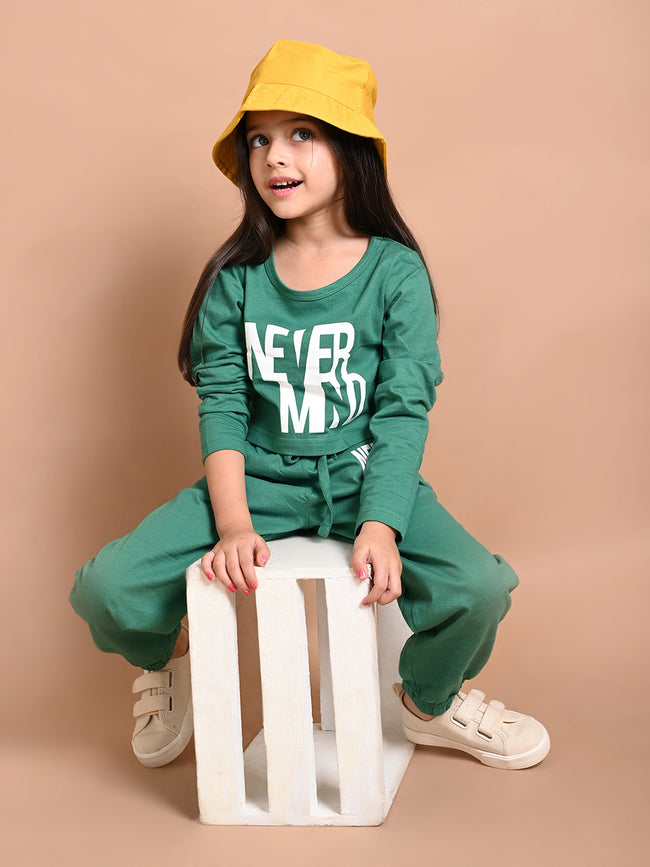 Never Mind Printed Crop Top with Jogger Set