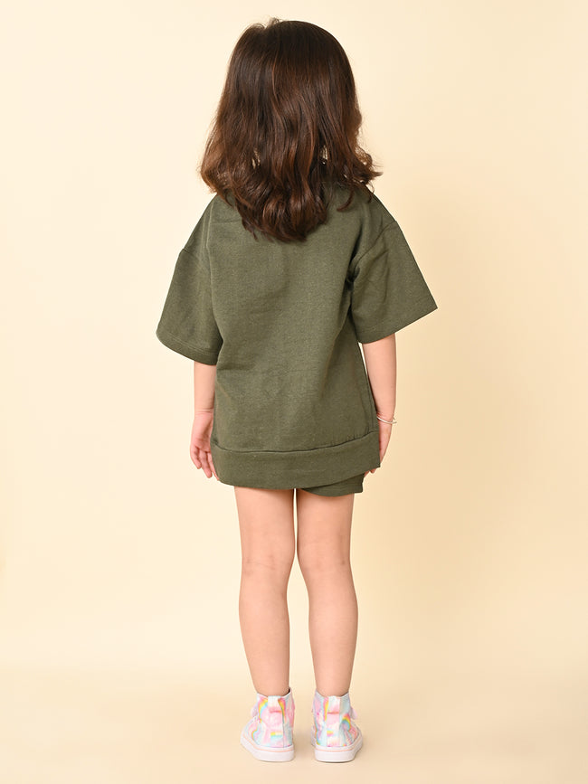 Text Printed Oversized Tee with Shorts Set