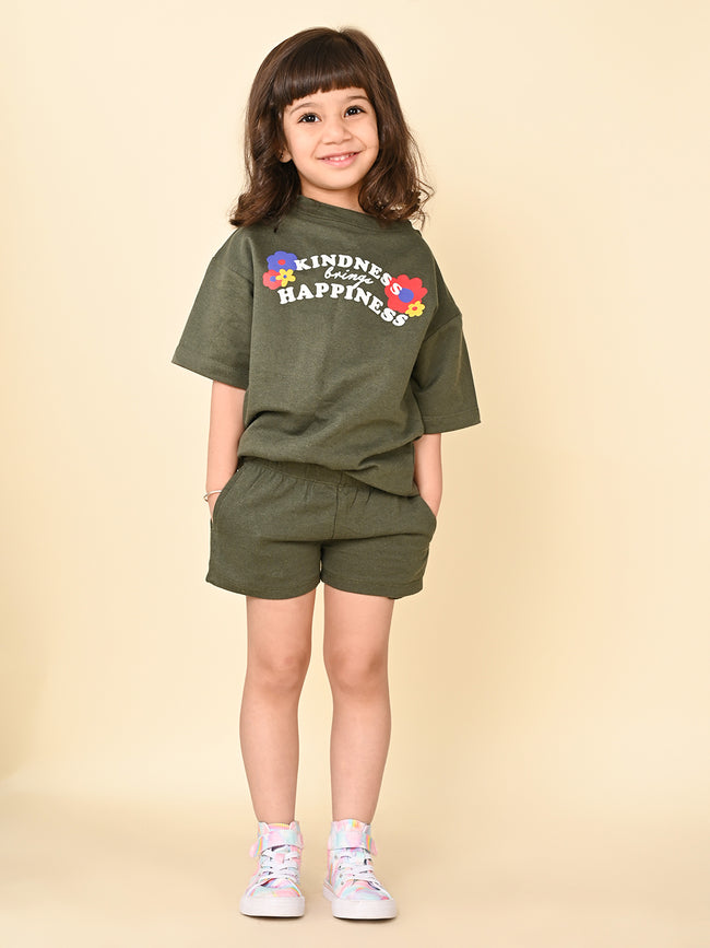 Text Printed Oversized Tee with Shorts Set
