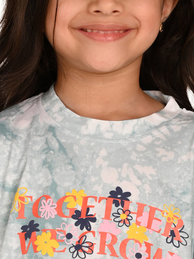 Text Printed Crop Top with Floral Shorts Set