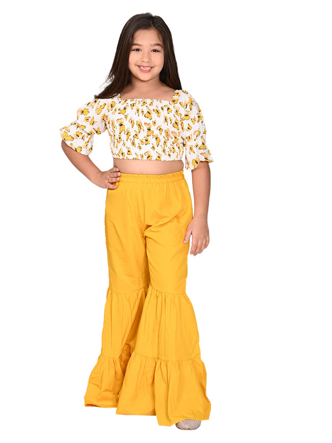 Butterfly Printed Crop Top with Flared Pant Set