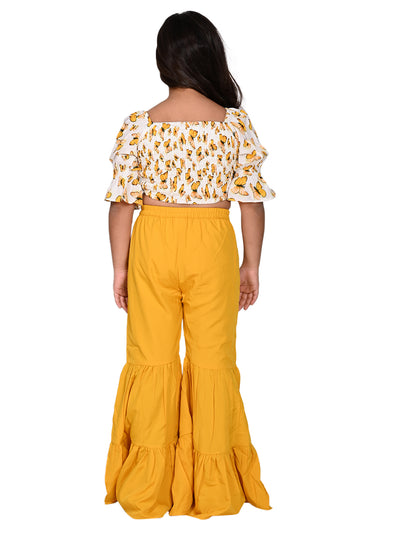 Butterfly Printed Crop Top with Flared Pant Set