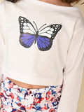 Butterfly Printed Crop Top with Floral Print Skirt Set