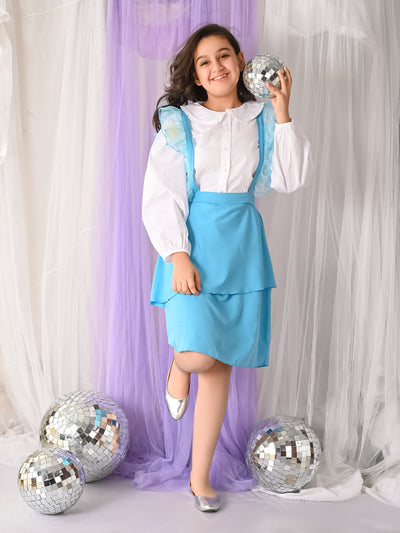 Peter Pan Collar Top with Ruffle Suspender Layered Skirt Set