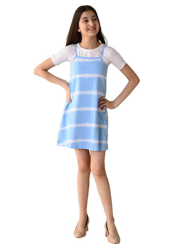 Striped Printed Dungaree Dress with T-shirt