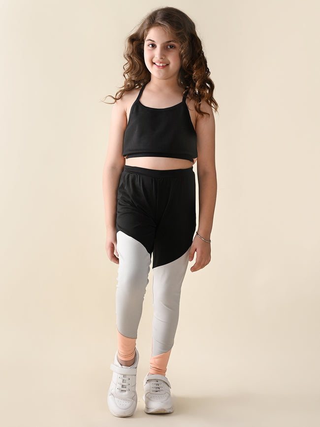 Sleeveless Crop Top with Colorblock Legging Set