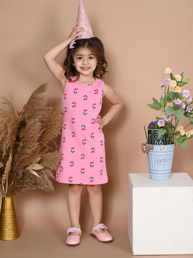 All Over Printed Sleeveless Above Knee Dress