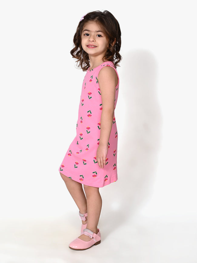 All Over Printed Sleeveless Above Knee Dress