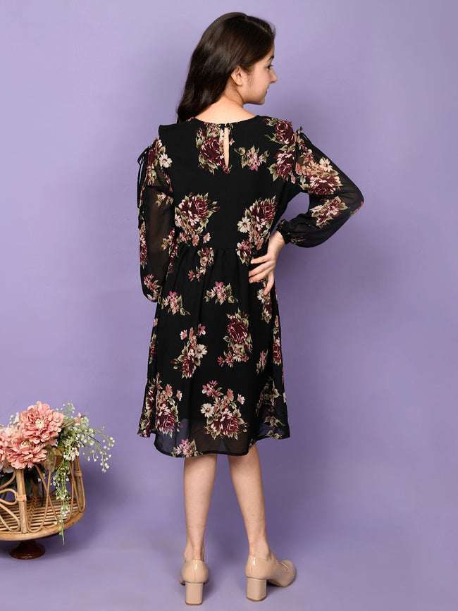 All Over Floral Printed Cold Shoulder Dress