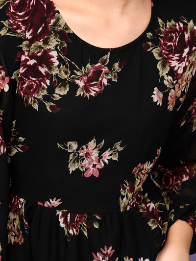 All Over Floral Printed Cold Shoulder Dress