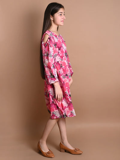All Over Floral Printed Cold Shoulder Dress