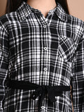 Checkered Print Button Down Shirt Collar Dress