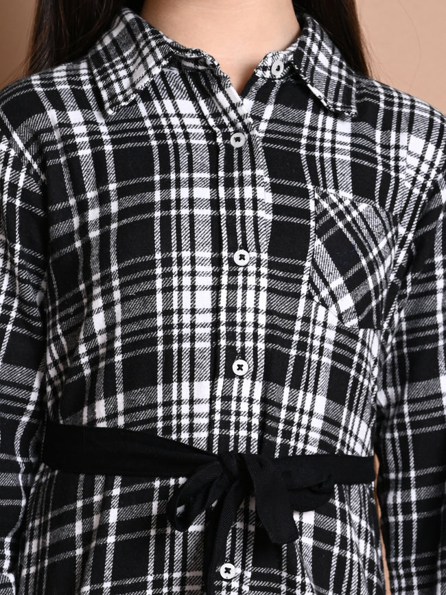 Checkered Print Button Down Shirt Collar Dress