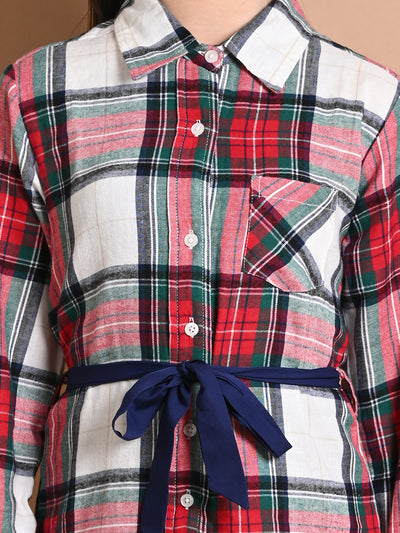 Checkered Print Button Down Shirt Collar Dress