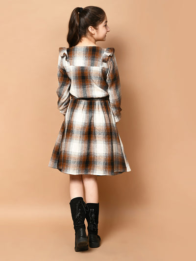 Checkered Print Button Down Long Sleeve Fit n Flare Dress