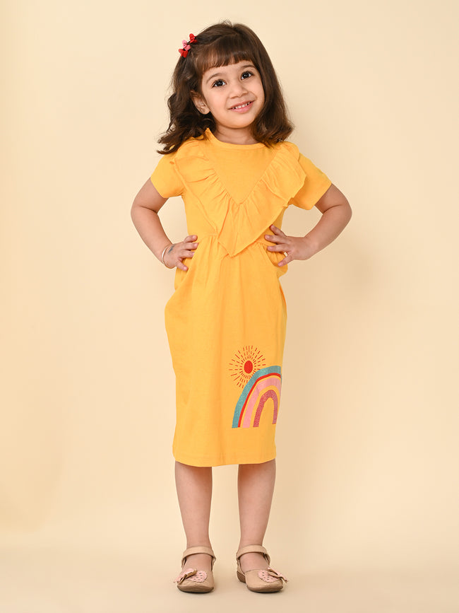 Solid Frill Design Fit n Flare Dress