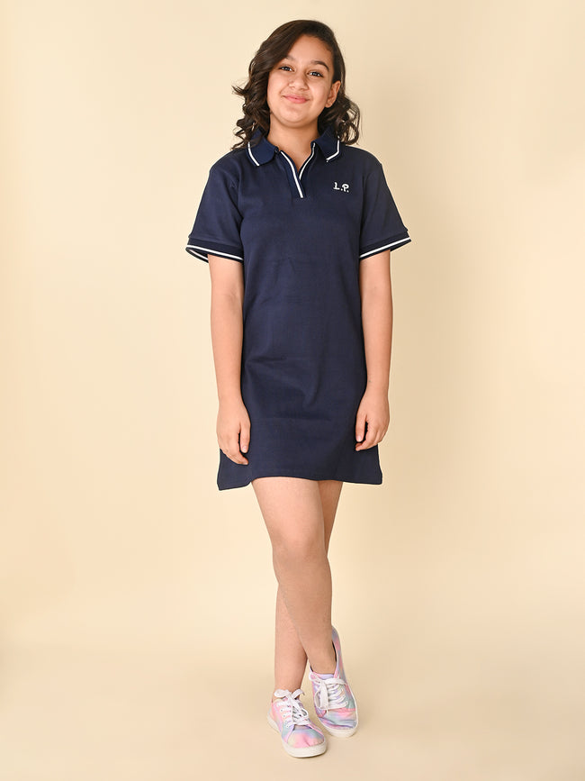 Solid Collar Neck Knee Length Shirt Dress