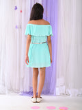 Off Shoulder Neck Frilled Fit n Flare Belted Dress
