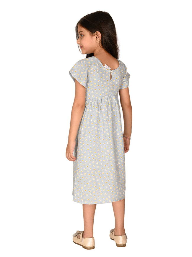 Floral Printed Front Knot Tie Up Fit n Flare Dress