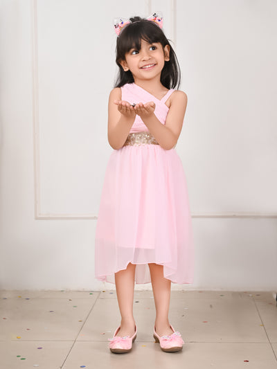 Sequin Belt Designed Sleeveless Fit n Flare Party Dress