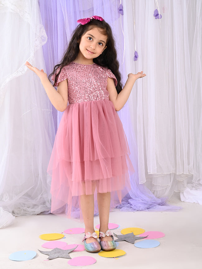 Upper Sequin Bottom Net Designed Fit n Flare Party Dress