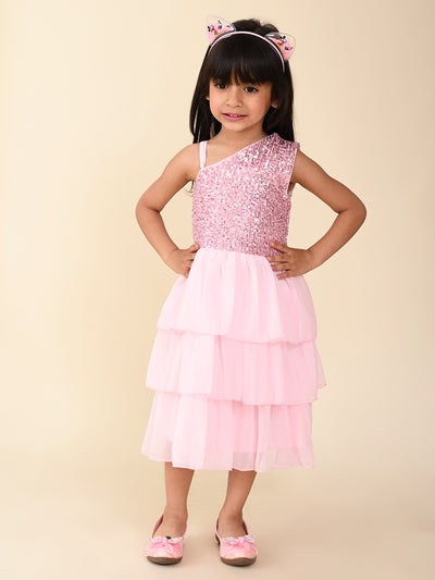 Sequin One Shoulder Layered Fit n Flare Party Dress