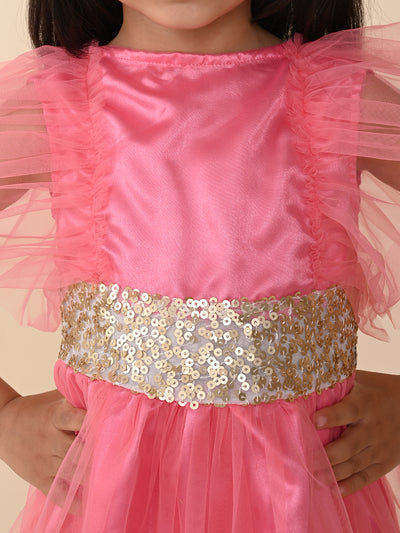 Sequin Belt Designed Frill Fit n Flare Party Dress
