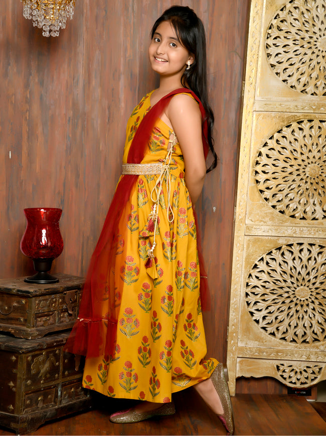 Printed One Shoulder Ethnic Gown with Dupatta