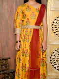 Printed One Shoulder Ethnic Gown with Dupatta