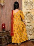 Printed One Shoulder Ethnic Gown with Dupatta