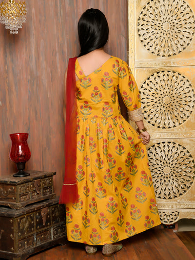Printed One Shoulder Ethnic Gown with Dupatta