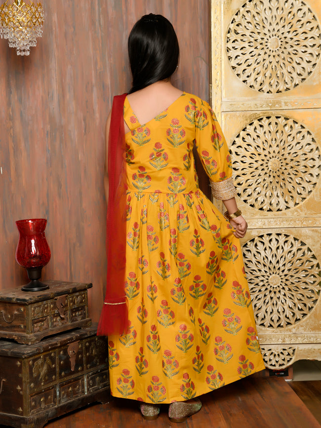 Printed One Shoulder Ethnic Gown with Dupatta