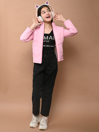 Solid Plain Puffer Front Zip Open Fur Hooded Jacket
