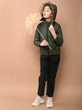 Solid Plain Puffer Front Zip Open Fur Hooded Jacket