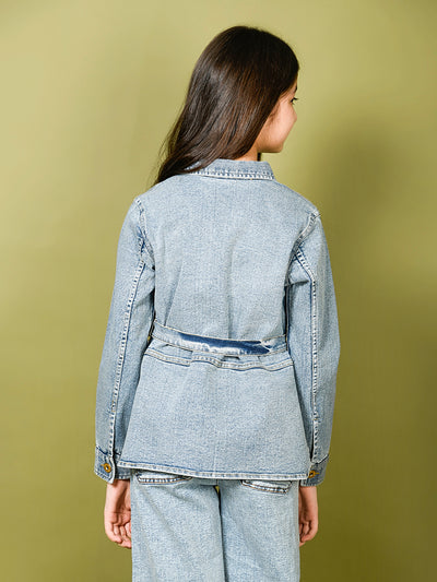 Solid Button Down Shirt Collar Belted Jacket