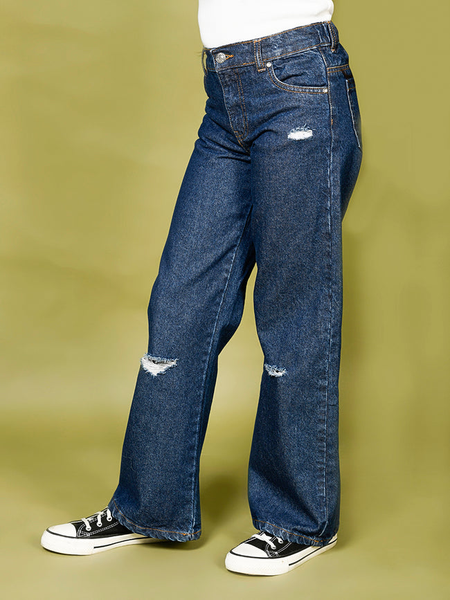 Dark Denim Wash Straight Flared Jeans