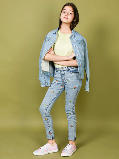 Rainbow Designed Skinny Denim Jeans