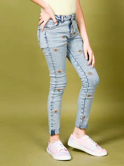 Rainbow Designed Skinny Denim Jeans