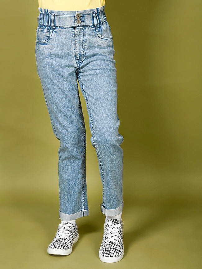 Medium Wash Straight Solid Denim Jeans