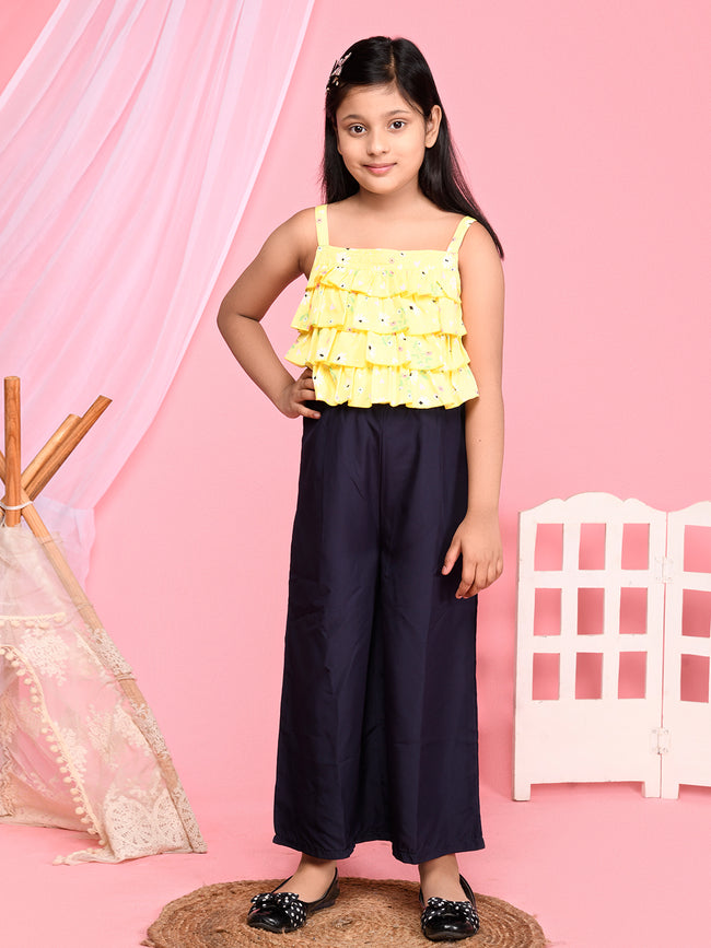 Yellow Floral Print Sleeveless Full Jumpsuit