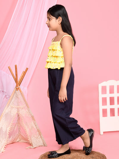 Yellow Floral Print Sleeveless Full Jumpsuit