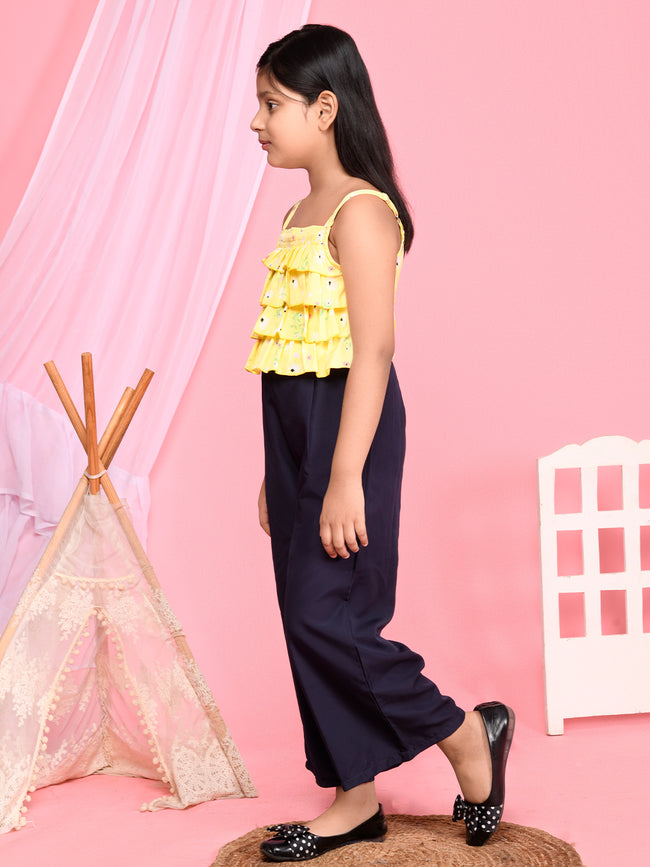 Yellow Floral Print Sleeveless Full Jumpsuit