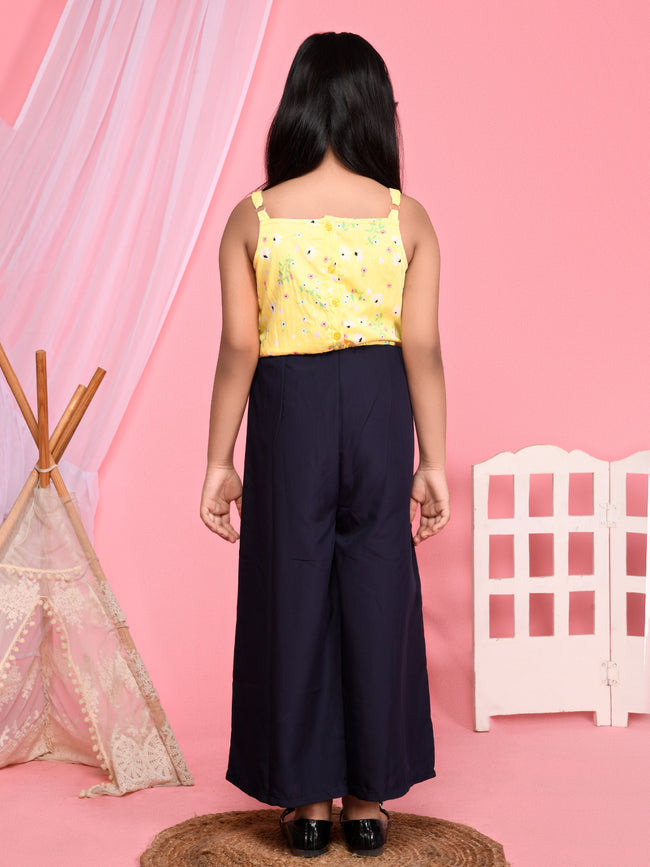 Yellow Floral Print Sleeveless Full Jumpsuit